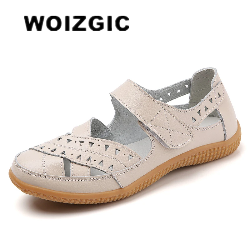 Top Trends: WOIZGIC Female Women Mother Genuine Leather Hollow White Shoes Sandals Flats Loafers Summer Cool Beach Plus Size 41 42 Shoppable Styles