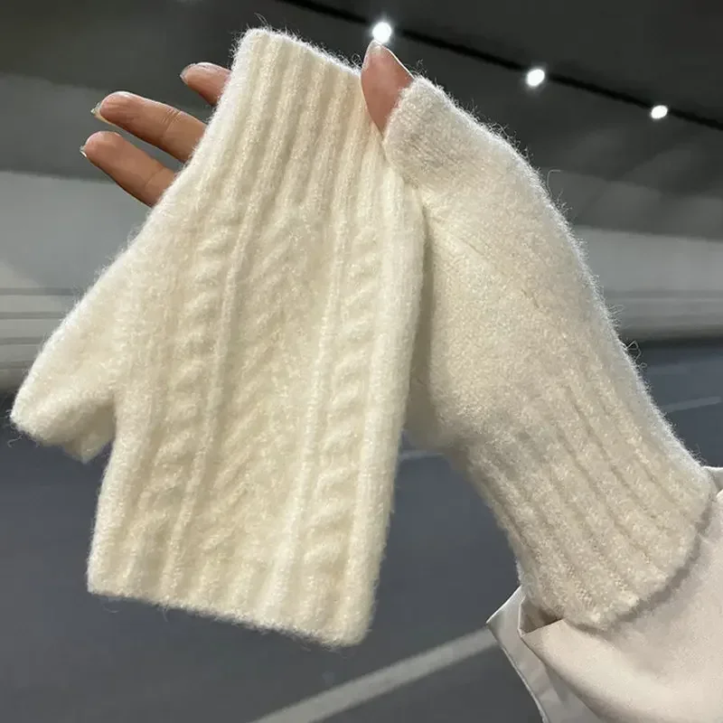 Top Trends: Half Finger Gloves For Women Winter Soft Warm Wool Knitting Arm Gloves Soft Warm Half Finger Handschoenen Unisex Mitten Guantes Shoppable Styles