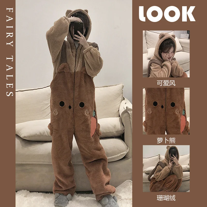 Top Trends: Cartoon Fleece Pajama Flannel Anime Adults Animal Pajamas Set Women Men Warm Winter Bear Sleepwear Cosplay Shoppable Styles