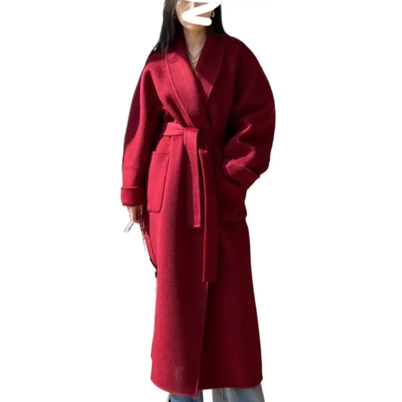 Top Trends: Korean High-end Autumn Winter Bathrobe With Fruit Collar Double Sided Wool Cashmere Coat Fashion Extra Long Woolen Overcoat Shoppable Styles