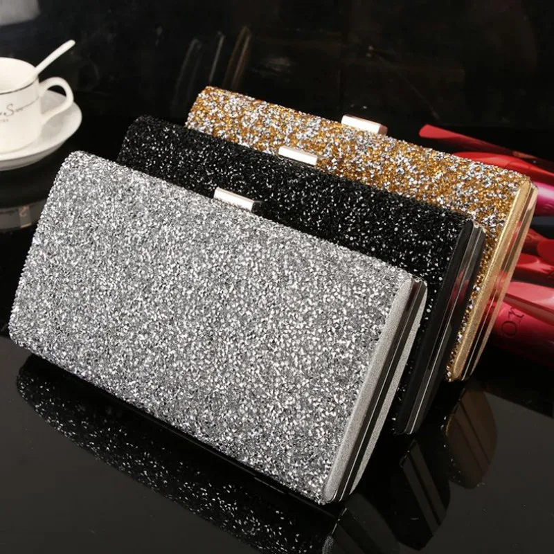 Top Trends: Women Evening Clutch Bag Diamond Sequin Wedding Clutch Purse And Handbag Party Banquet Black Gold Silver Two Chain Shoulder Bag Shoppable Styles