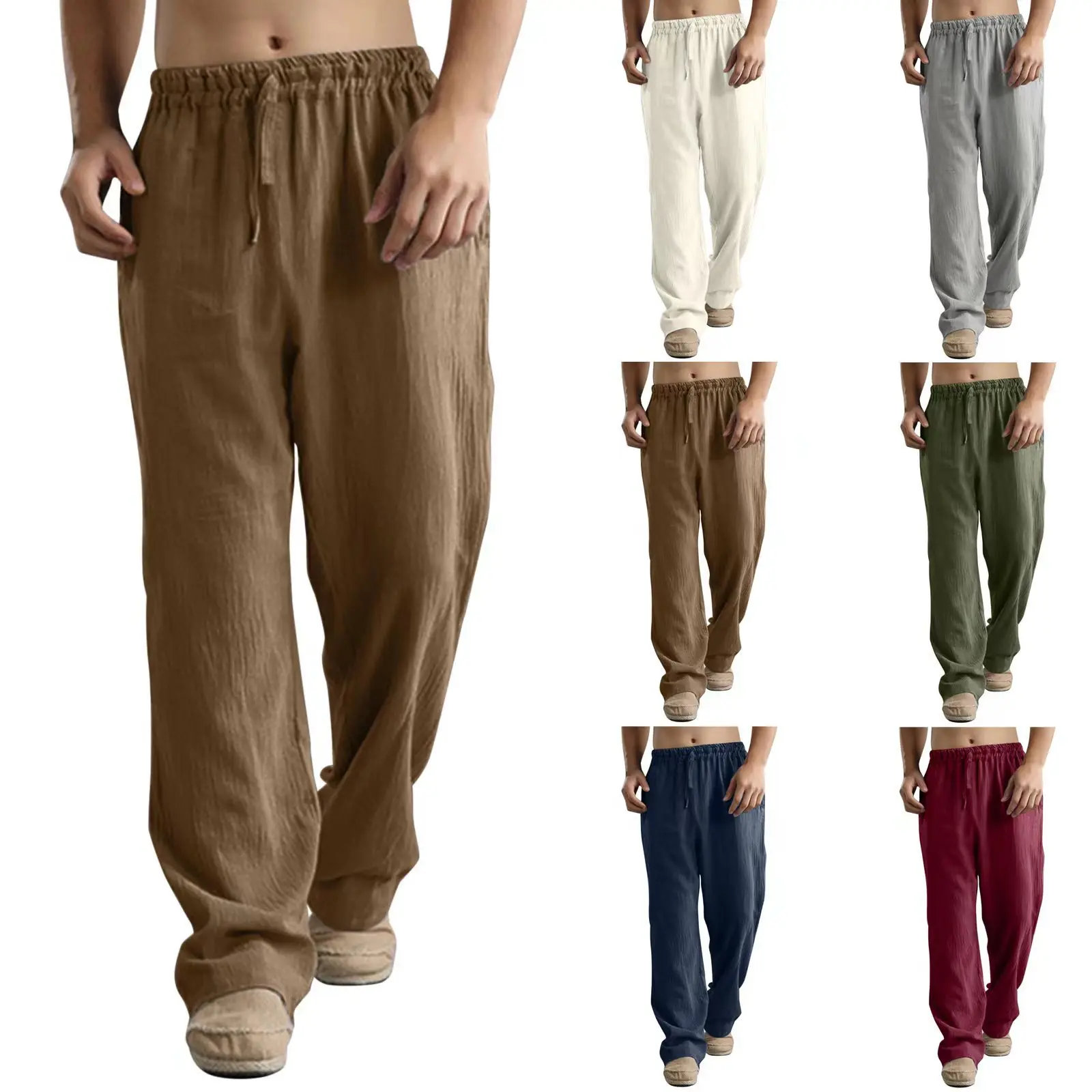 Top Trends: New Men's Casual Cotton Linen Pants Male Summer Large Size Breathable Solid Color Trousers Sports Fitness Streetwear S-5XL Shoppable Styles - Image 2