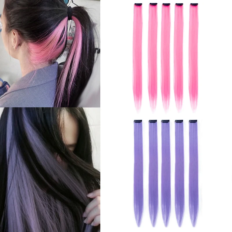 Top Trends: Highlights Clip On Hair Rainbow Synthetic Clip In Hair Extensions Ombre Colored Clip Hairpiece Colorful Clip Hair Accessories Shoppable Styles