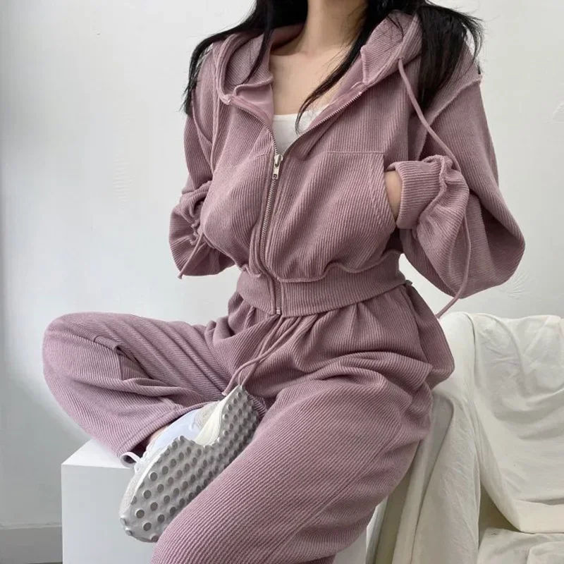 Top Trends: Women's Sports Suit Autumn And Winter New 2-piece Set Candy Color Zipper Hooded Sweater Jacket + High Waist Casual Pants Loose Shoppable Styles