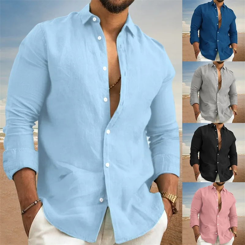 Top Trends: Hot Sale 100% Cotton Linen NEW Men&#039;s Long-Sleeved Shirts Solid Color Turn-down Collar Casual Plus Size Spring Autumn Clothing Shoppable Styles