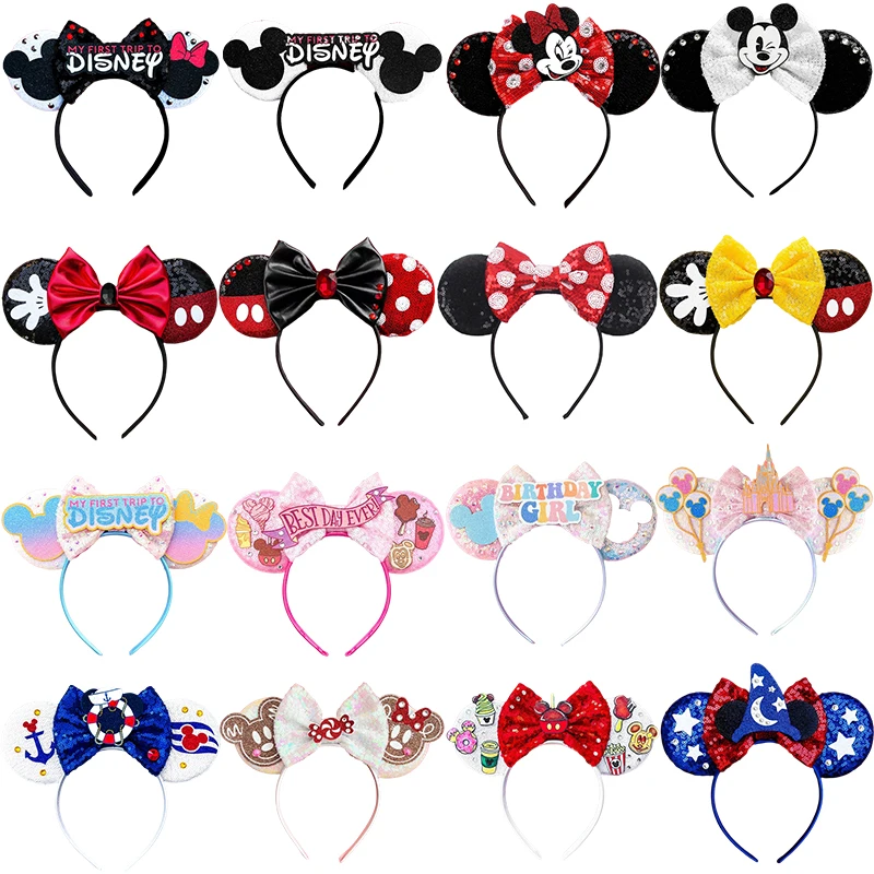 Top Trends: Disney Mickey Mouse Ears Headband Women Red Sequin Bow Dots Minnie Hair Bands For Girls DIY Disneyland Hair Accessories Kid Gift Shoppable Styles