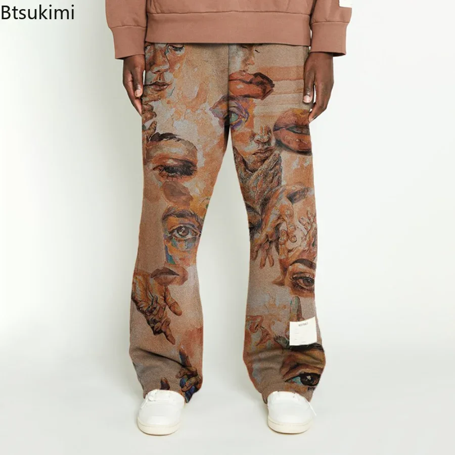 Top Trends: 2024 Men's High Street Loose Wide Leg Pants Trendy Printed European Mid-waist Man Trousers Brown Hiphop Pants Male Casual Pants Shoppable Styles