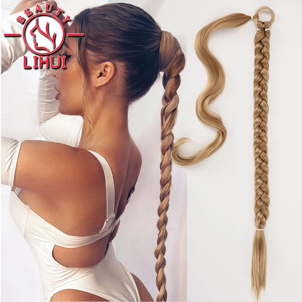 Top Trends: Synthetic Long Braided Ponytail Hairpiece Kinky Straight Ponytail For Women Dark Brown Ponytail Hair Extension 34 Inch Lihui Shoppable Styles