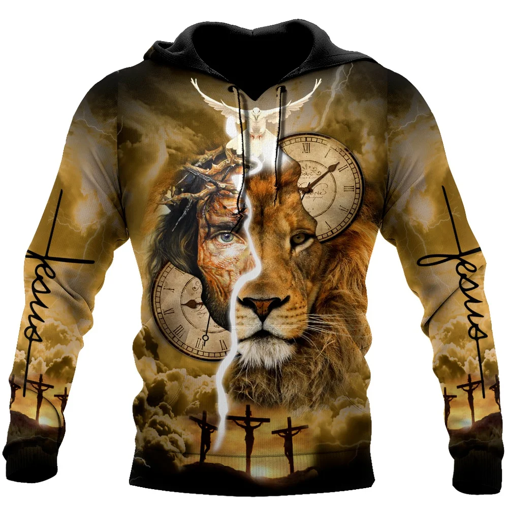 Top Trends: Fashion Christian Jesus And Lion Men's Hoodies 3D Printed Harajuku Long Sleeve Hooded Casual Pullover Clothing Man Sweatshirts Shoppable Styles