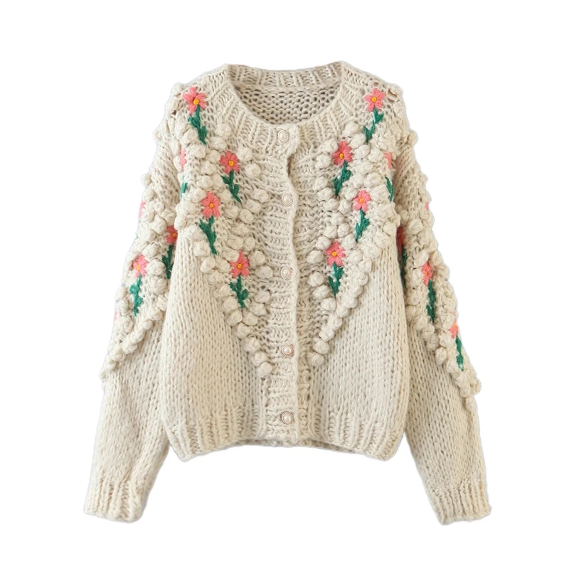 Top Trends: All-match Women Cardigan Tops Cute Flowers Pattern Single Breasted Knitted Long Sleeve Sweater For Autumn Daily Female Shoppable Styles