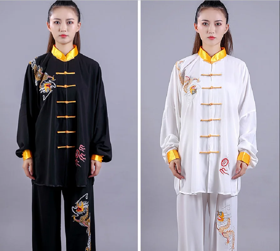 Top Trends: New Fashion Men Women Chinese Style Embroidered Dragon Kung Fu Suit Spring Autumn Tai Chi Martial Arts Costume Jacket Pants Sets Shoppable Styles