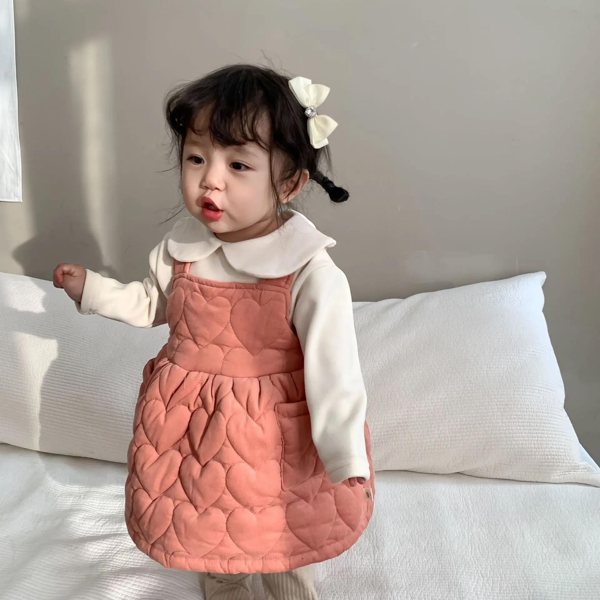 Top Trends: 2023 Winter New Baby Girl Sleeveless Strap Dress Solid Girls Cotton Padded Dress Thick Warm Kids Casual Dress Infant Clothes Shoppable Styles