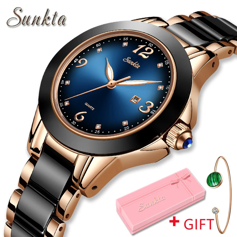 Top Trends: Women&#039;s Watches SUNKTA Ladies Quartz Watch Fashion Waterproof Ceramic Stainless Steel Band Watch Black Gold Wrist Watch+ Box Shoppable Styles