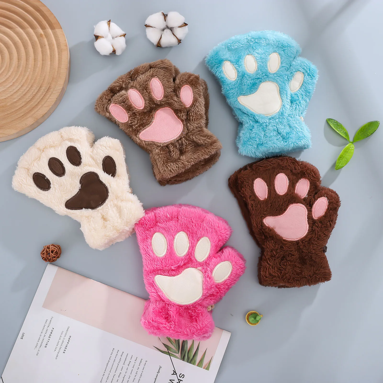 Top Trends: Kawaii Women Cat Gloves Fashion Girls Cat Claw Paw Plush Mittens Warm Soft Plush Short Fingerless Half Finger Winter Gloves Shoppable Styles