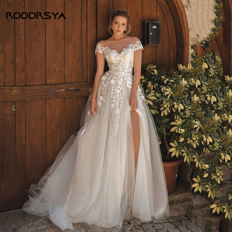 Top Trends: RODDRSYA Beach Wedding Dresses For Women 2023 Tulle Lace Applique Bridal Gown High Slit Sexy Vestidos De Novia Playa Custom Made Shoppable Styles