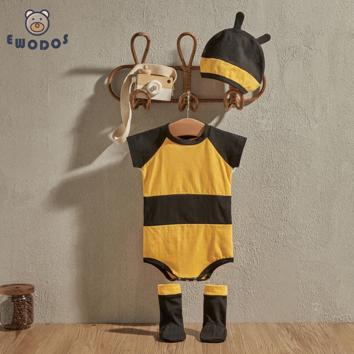 Top Trends: EWODOS 0-12M Newborn Baby Kids Boys Girls Halloween Bee Costume Short Sleeve Honeybee Bodysuit + Hat + Wings + Socks Set Shoppable Styles