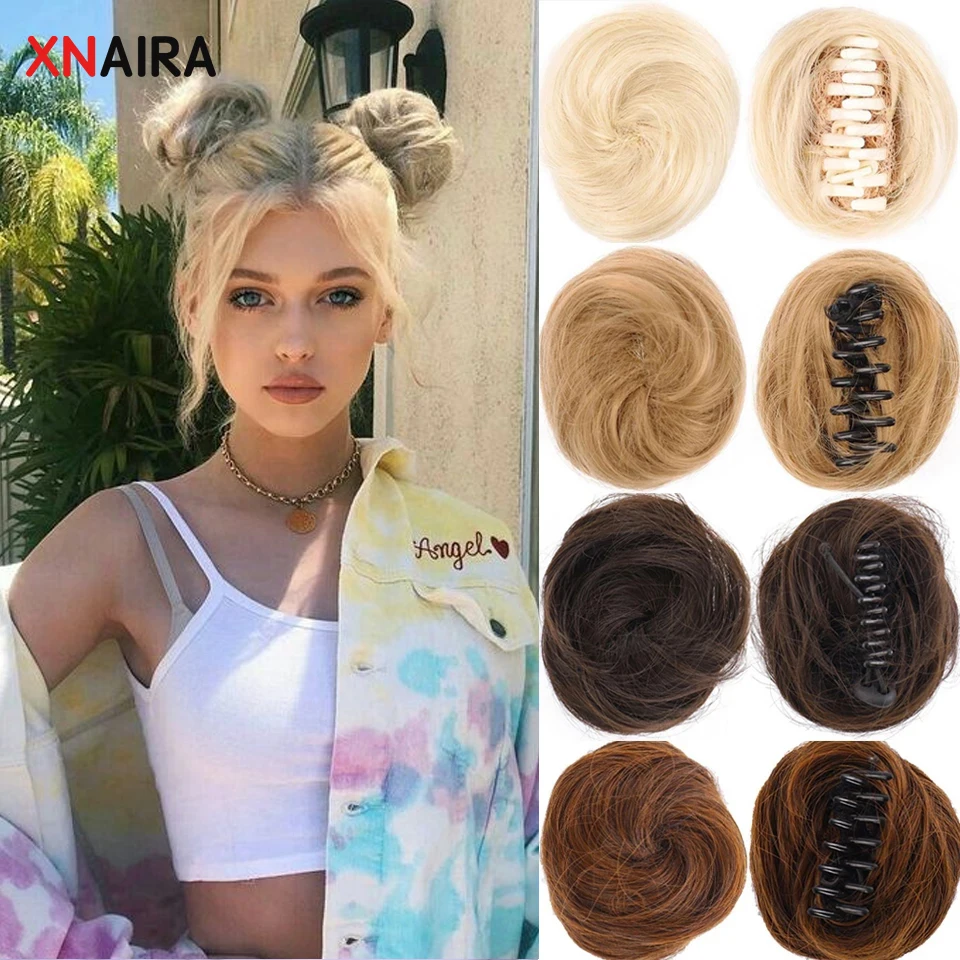 Top Trends: XNaira Girls Curly Scrunchie Chignon With Rubber Band Brown Black Synthetic Hair Ring Wrap On Messy Bun Ponytails Straight Hair Shoppable Styles