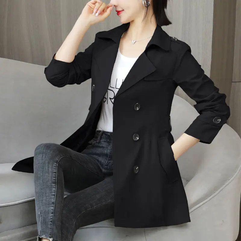 Top Trends: Women Autumn And Winter Korean Style New V-Neck Trench Solid Color Cultivation Epaulet Button Pockets Splicing Mid-length Coat Shoppable Styles