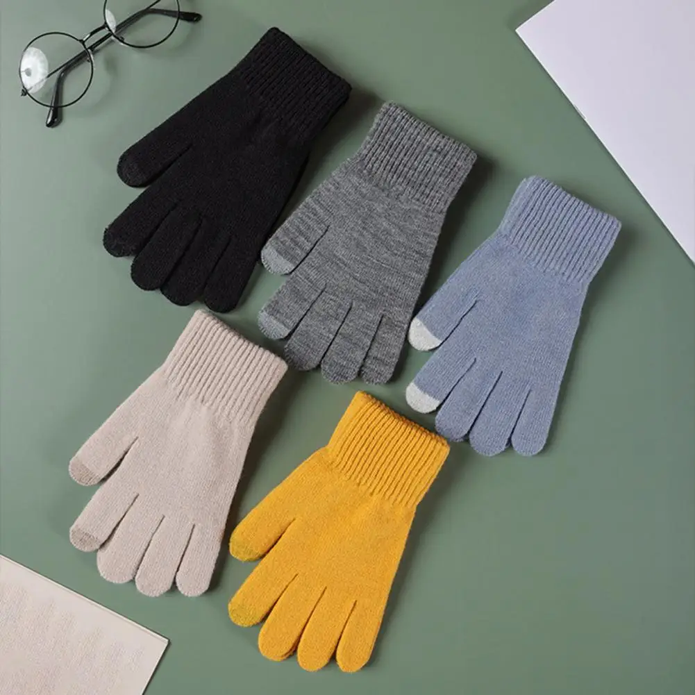 Top Trends: Men Thin Plus Velvet Elastic Full Finger Touch Screen Gloves Women Winter Wool Knitted Cycling Warm Riding Mittens Shoppable Styles