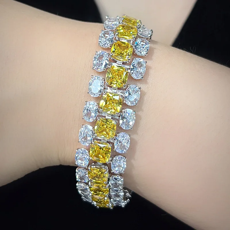 Top Trends: Multi Layer Oval Cushion Cut Yellow Zircon Diamond Long Tennis Chain Bracelet For Bride Real Gold Plated Luxury Designer Jewelry Shoppable Styles