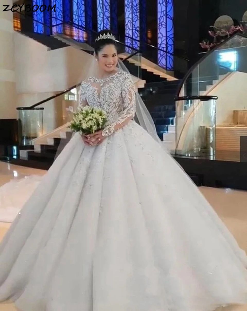 Top Trends: 2023 Luxury Beading Crystal Ball Gown Wedding Dresses Elegant Long Sleeves Bride Gowns Vestidos De Novia Princess Wedding Dress Shoppable Styles