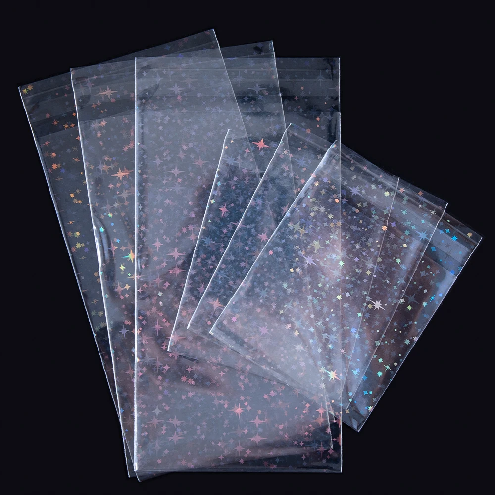 Top Trends: 20 / 50pcs Clear Flash Star Self-adhesive Bags Holographic Laser Pouch For DIY Jewelry Package Badge Gift Sample Candy Plastic Bag Shoppable Styles