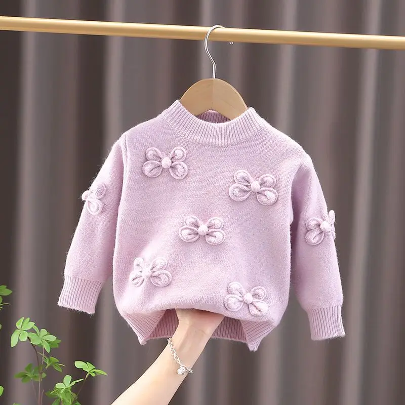 Top Trends: Children's Sweater Autumn And Winter New Girl's Round Neck Pullover Sweater Fashion Bowknot Knitwear Baby's Outwear Top Shoppable Styles - Image 4