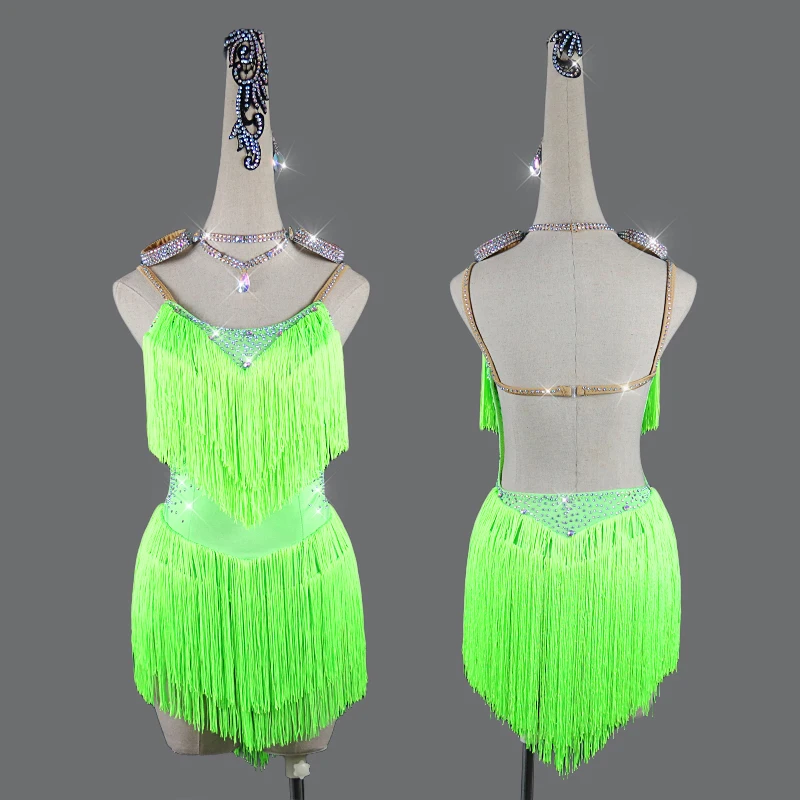 Top Trends: Latin Dance Dress Sling Fringe Skirt Diamond Competition Clothing High-End Custom Adult Child Professional Performance Clothes Shoppable Styles