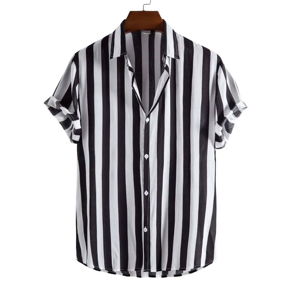 Top Trends: Summer Men Shirt Striped Shirts Hawaii Buttons Short Sleeve Checkered Red Top Beachwear Black And White Shirt For Men&#039;s Clothing Shoppable Styles