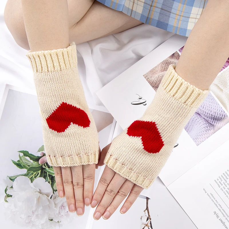 Top Trends: New Fingerless Love Gloves Womens Winter Warmer Knitted Arm Sleeve Fine Casual Soft Girl Goth Clothes Women Punk Gothic Gloves Shoppable Styles