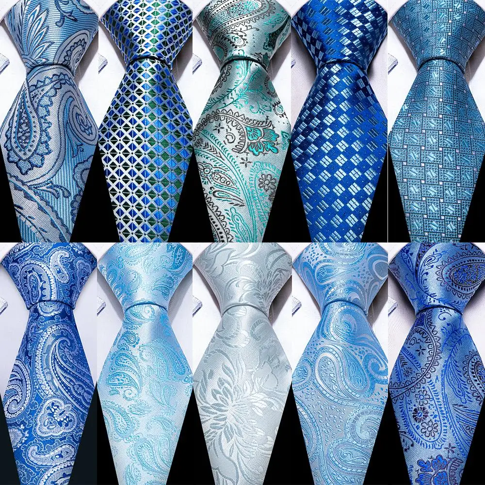 Top Trends: Light Blue Silk Men Ties For Wedding Exquisite Paisley Necktie Kerchief Cufflinks Sets Groom Party Designer Barry.Wang LN-6009 Shoppable Styles