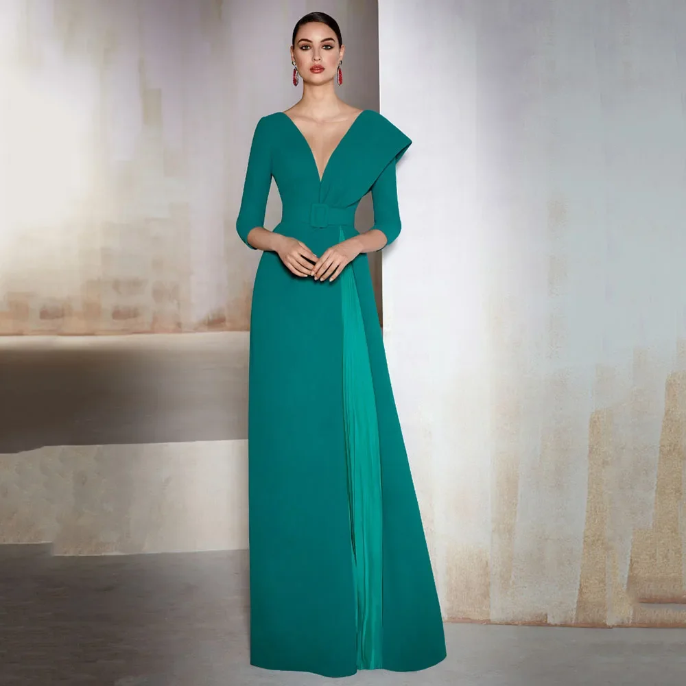 Top Trends: Modest 3 / 4 Sleeves Mother's Of The Bride Dress V-neck Floor Length Evening Dresses Plus Size Wedding Guest Gown Vestido De Noche Shoppable Styles