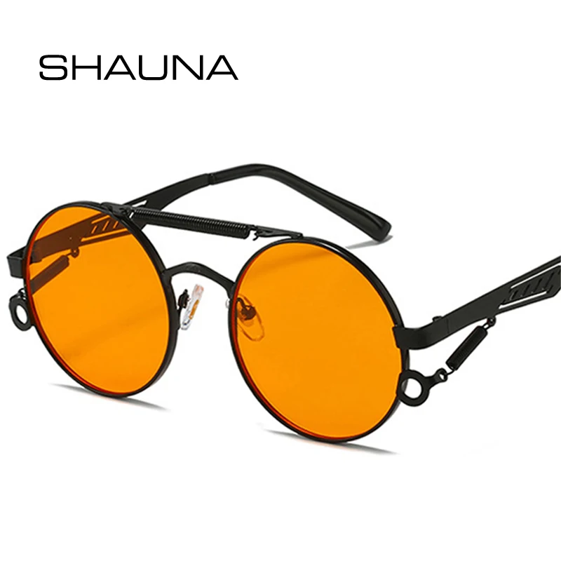 Top Trends: SHAUNA Retro Metal Double Bridges Round Sunglasses Women Fashion Gradient Mirror Eyewear Men Trending Punk Spring Sun Glasses Shoppable Styles