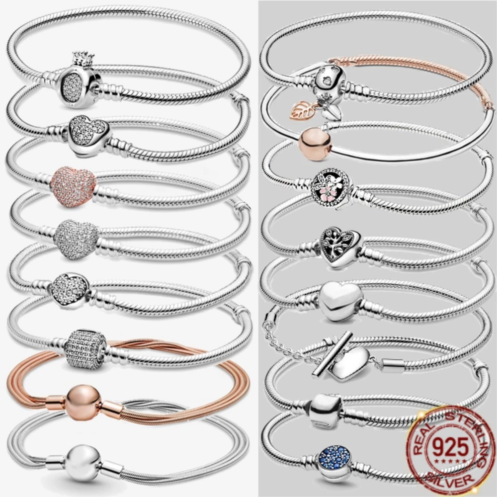 Top Trends: 925 Sterling Silver Charm Sparkling Heart Snake Chain Bracelets Fit S925 Original Beads Bracelet Jewelry Women Fashion Gift 2023 Shoppable Styles