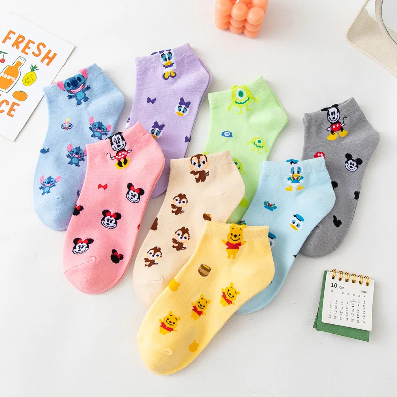 Top Trends: 3 Pairs Disney Women Socks Cartoon Mickey Minnie Winnie Daisy Donald Stitch Cotton Ankle Socks Funny Short Socks Size 35-40 Shoppable Styles