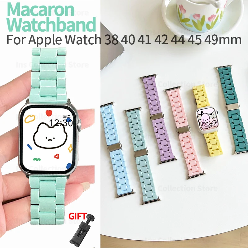 Top Trends: Macaron Resin Strap For Apple Watch 44mm Band Correa 40 38 49 41 45 42 Replace Wrist For Iwatch Series 7 8 6 5 SE 3 4 Accessorie Shoppable Styles