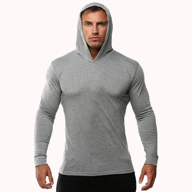 Top Trends: Summer Thin Long Sleeve Hooded European Size Men's Fitness Sports Leisure Running Training GYM 100% Cotton Sweater New Shoppable Styles - Image 4