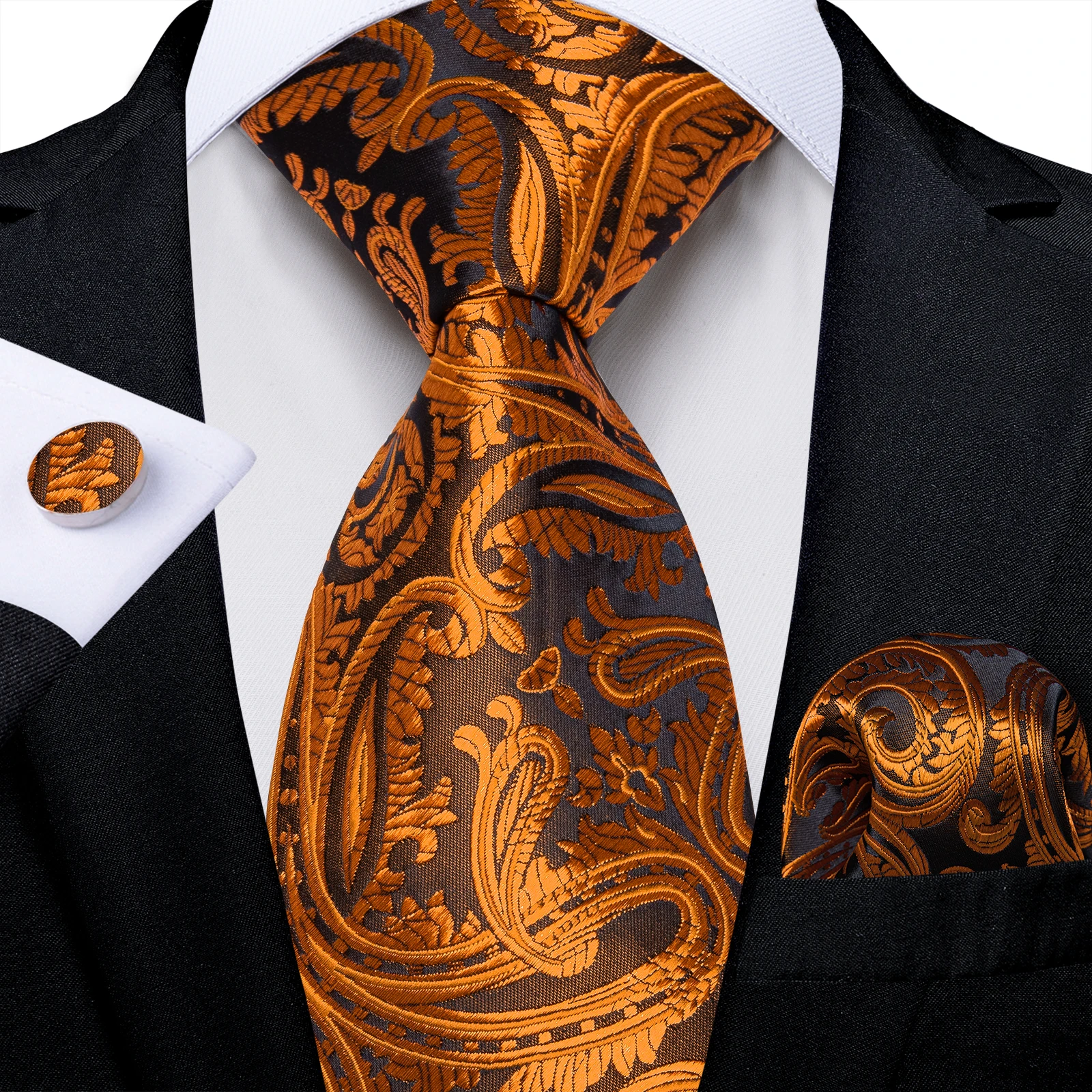 Top Trends: Luxury Gold Paisley Silk Tie 2023 New Men&#039;s 8cm Tie Handkerchief Cufflinks Wedding Prom Party Suits Accessories Gift For Husband Shoppable Styles