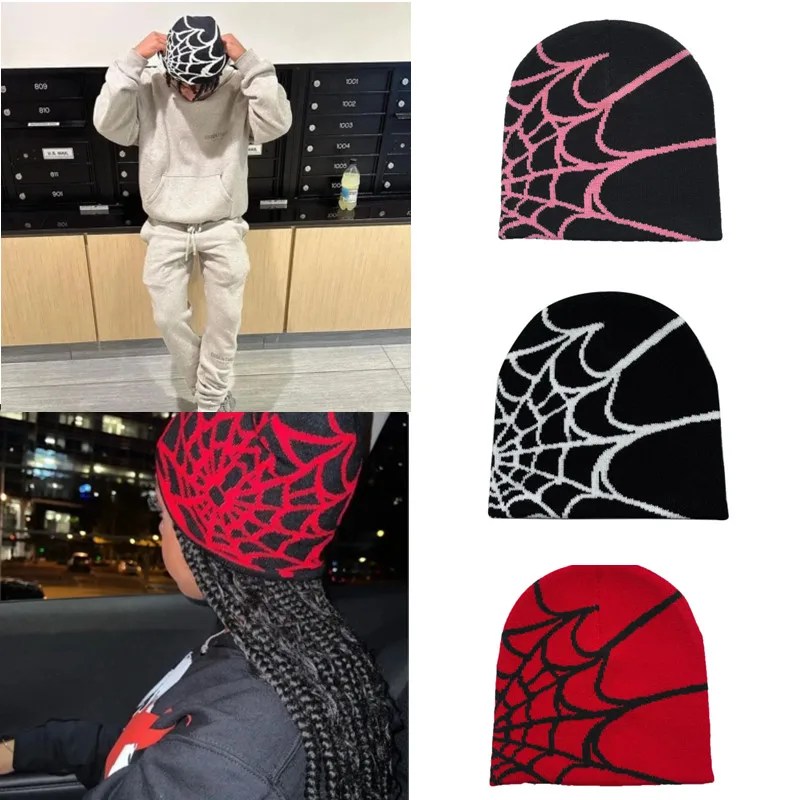 Top Trends: Y2K Spide Web Print Cap Knitting Autumn Winter Hat Fashion Hip Hop Warm Hats For Men And Women Muiticolor Classic Wool Cap Shoppable Styles