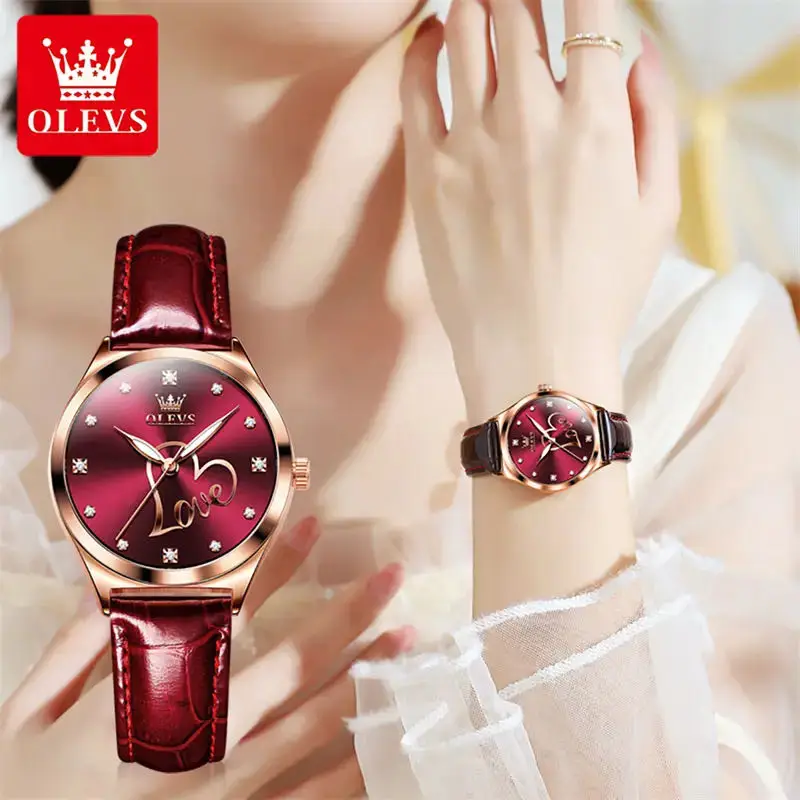 Top Trends: OLEVS Quartz Watch For Women Leather Strap Love Dial Waterproof Luminous Fashion Elegant Women's Wristwatches Bracelet Gift Set Shoppable Styles