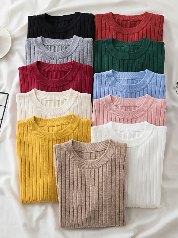 Top Trends: Knit Soft Jumper Tops 2024 New Autumn Winter Tops O-Neck Pullovers Sweaters Shirt Long Sleeve Korean Slim-fit Tight Sweater Shoppable Styles