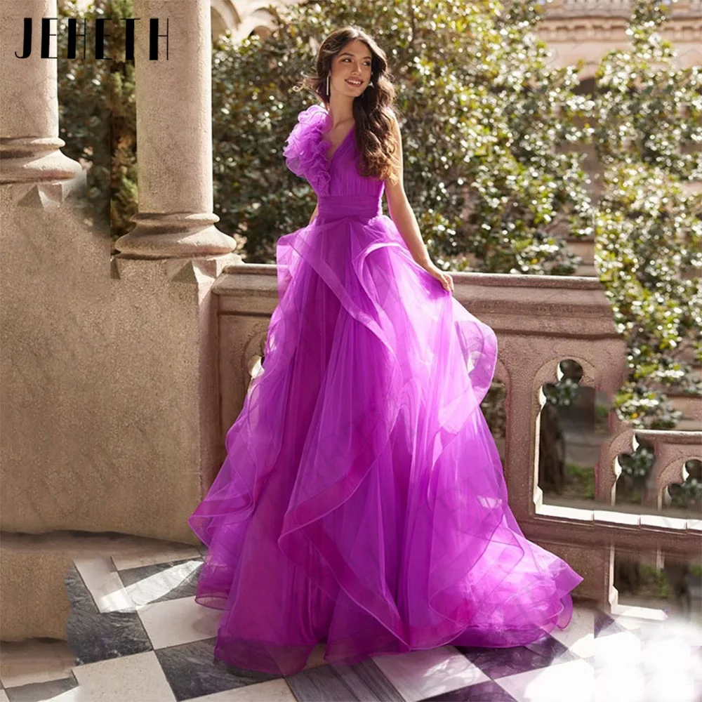 Top Trends: JEHETH Purple Evening Dress Elegant Long Tulle Prom V-Neck A Line Party Gowns Sleeveless Celebrity Custom Vestidos De Fiesta Shoppable Styles