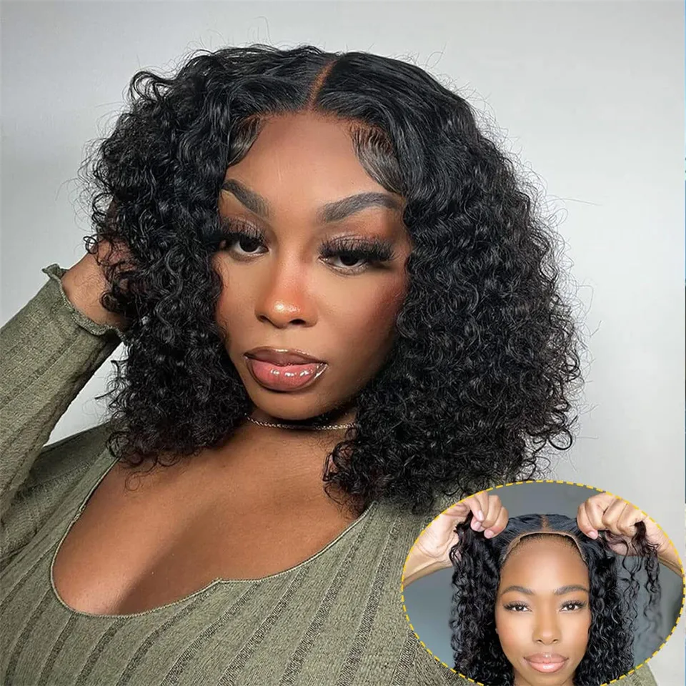 Top Trends: Glueless Curly Human Hair Bob Wig Brazilian Wear And Go Pre Cut Curly Bob Wig Ready To Go HD Transparent Curly Lace Frontal Wig Shoppable Styles