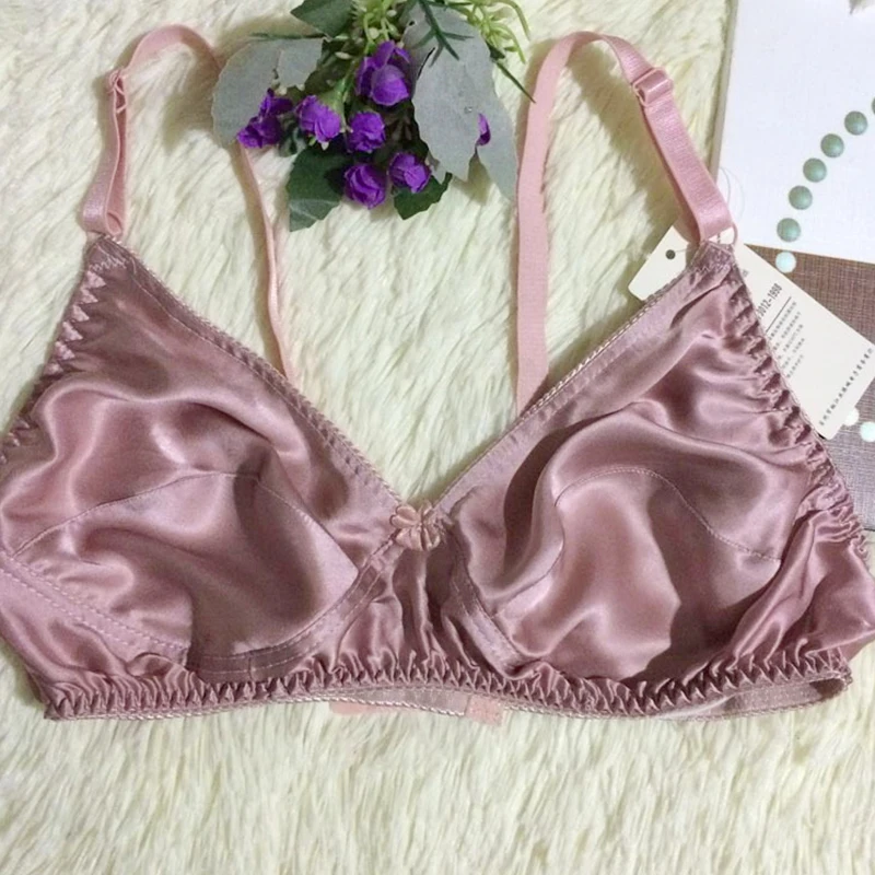 Top Trends: Silk Bra Single Layer Satin Silk Bra Women Girls Ultra-Thin Breathable Seamless Underwear Fashion Pure Color Large Size Mulberry Shoppable Styles - Image 3