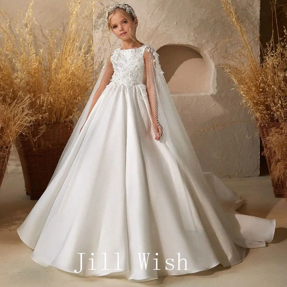 Top Trends: Jill Wish Luxury White Flower Girl Dress Handmade Flowers Cape Princess Kids Ball Gown For Wedding Birthday Party Pageant J075 Shoppable Styles