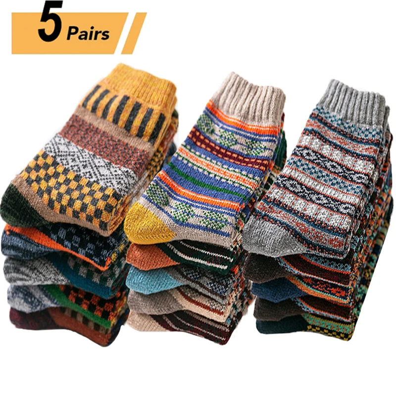 Top Trends: 10PCS=5Pairs Autumn Winter New Men Thicken Warm Harajuku Retro Fashion Casual Wool High Quality Cotton Socks Wholesale Snow Sock Shoppable Styles