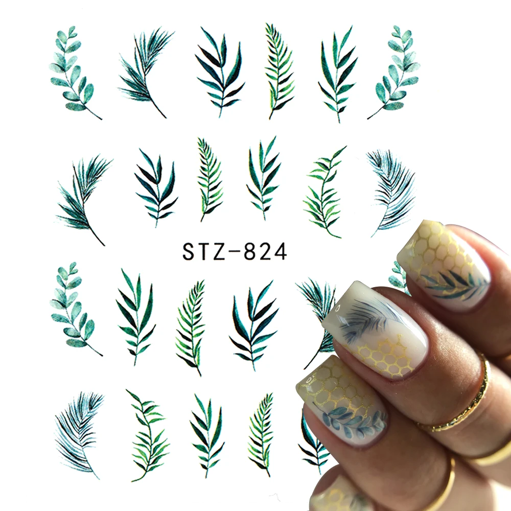 Top Trends: 1 / 4 Pcs Simple Green Theme Nail Water Decal Stickers Summer DIY Slider For Manicuring Watercolor Flower Leaf Nail Art Watermark Shoppable Styles