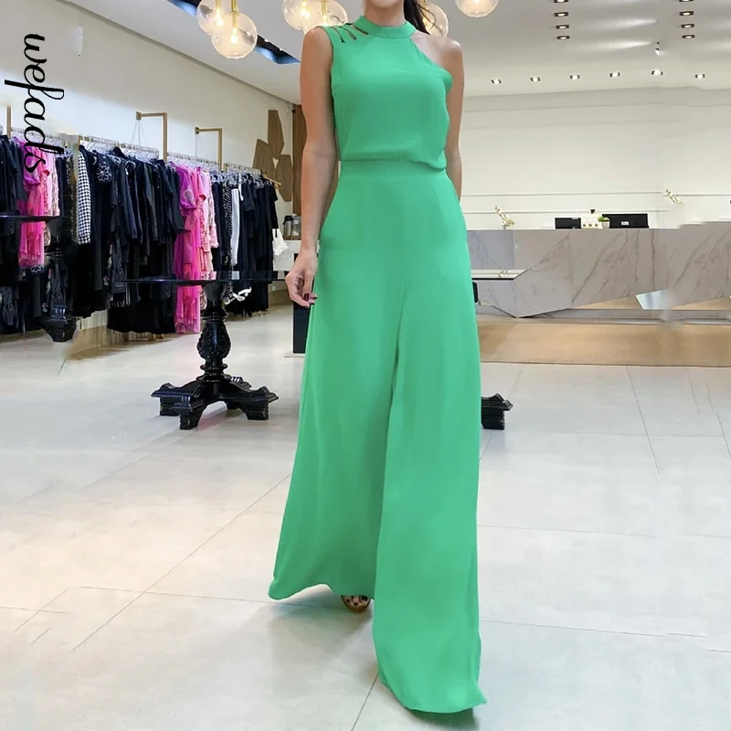 Top Trends: Wefads Jumpsuit Summer Casual Solid Irregular Hollow Out Sleeveless Crew Neck Nipped Waist With Pocket Wide Legs Pants For Women Shoppable Styles