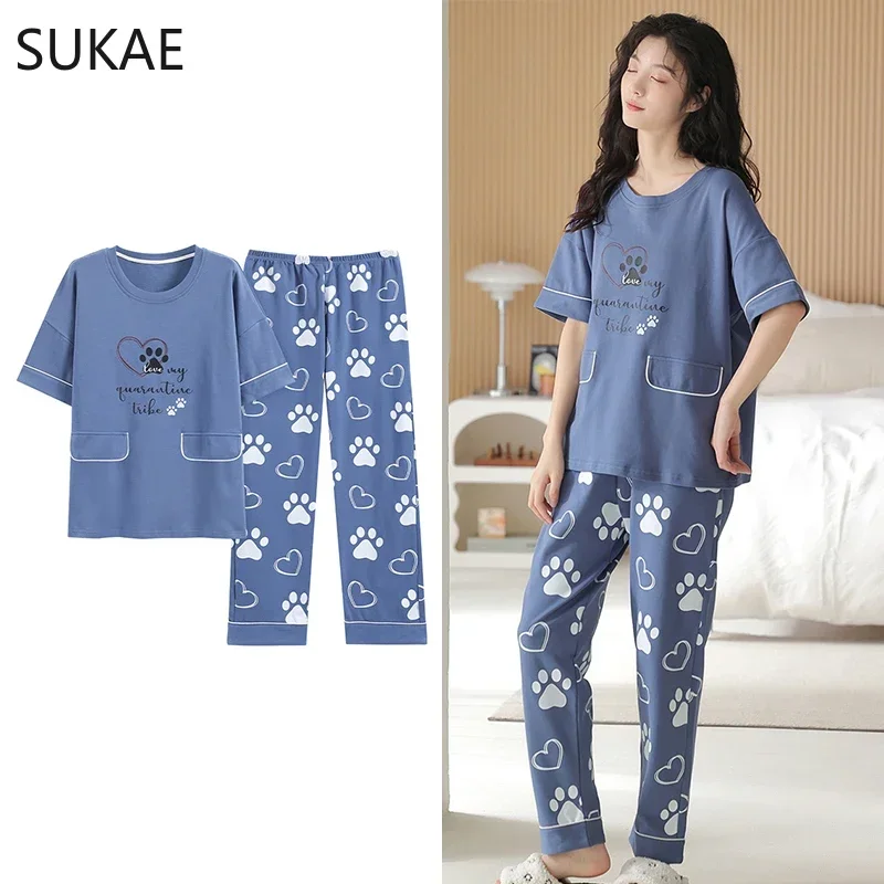 Top Trends: SUKAE M-5XL Big Size Women's Pajamas Set Fashion Casual Woman's Sleepwear Short Sleeve Long Pants Summer Cotton Shorts For Women Shoppable Styles