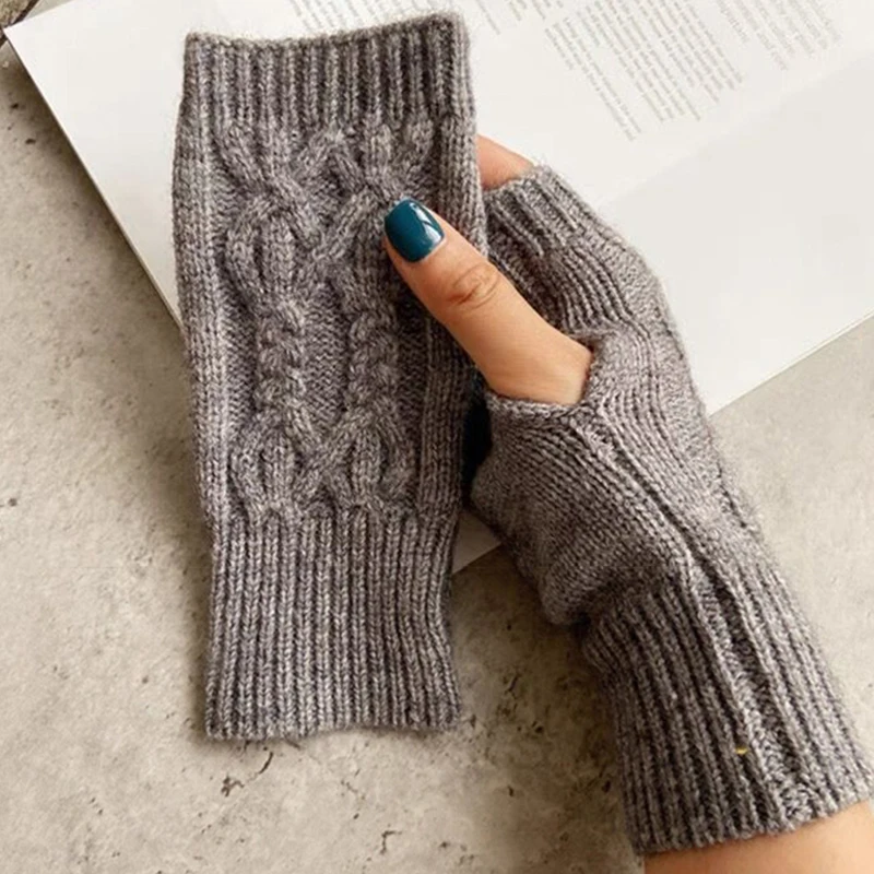 Top Trends: Warm Wool Fingerless Wrist Gloves Women Winter Knitted Half Finger Arm Cover Long Sleeve Gothic Crochet Twist Pattern Mittens Shoppable Styles